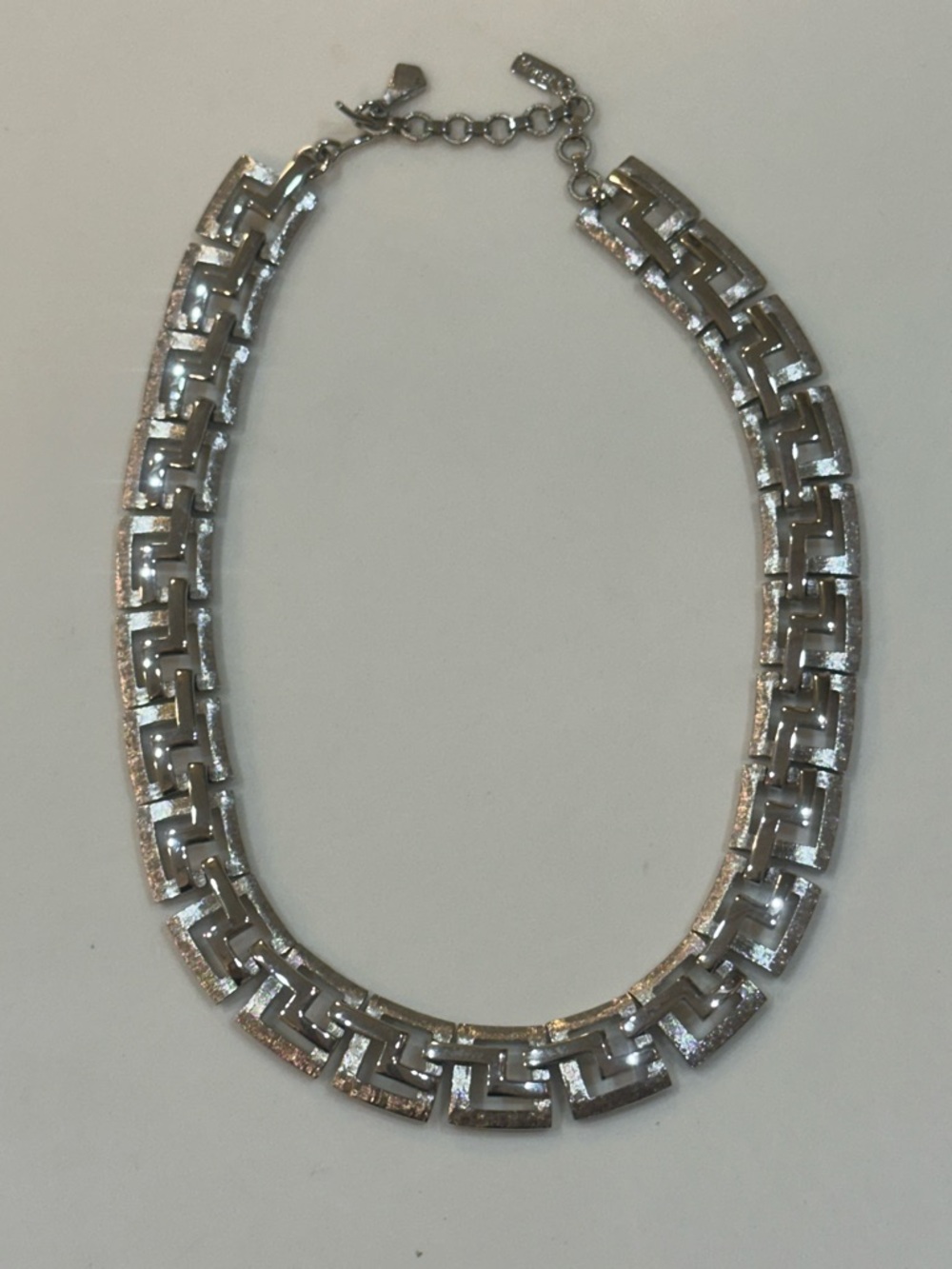 Vintage Monet Silver Tone Greek Key Link Choker Necklace | 12”-14” - Picture 4 of 13
